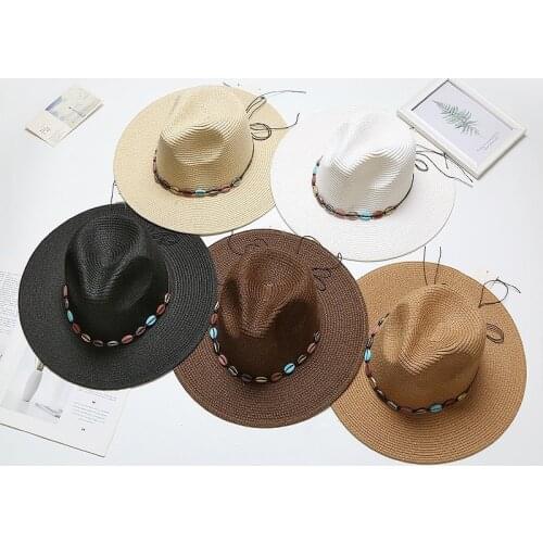 Shell summer sun hat shallow fedora sun hat women 2021 new flat brim sun hat outdoor wild travel flat top hat wholesale