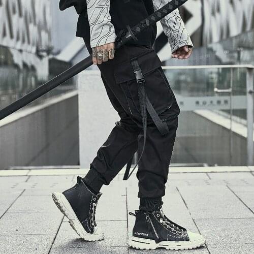 Men Streetwear Joggers Techwear Multi-Pockets Black Harem Pants