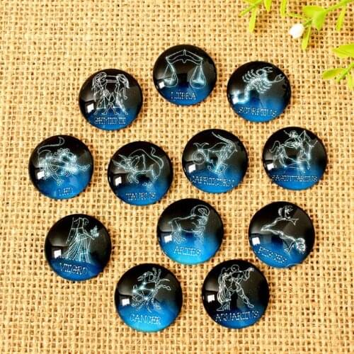 Blue 12 constellation Mixed Color Printed Half Round/Dome Glass mosaic Cabochons for Jewelry Making