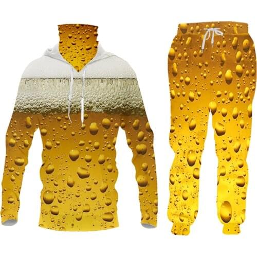 UJWI Women/men Yellow Jogger Pants Sweatshirt Bar Beer Foam Tracksuit Sweatpants Hoody Creative Streewear Two Piece Set