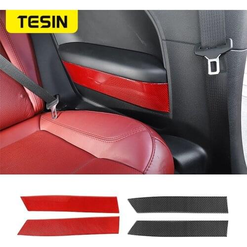 TESIN Soft Carbon Fiber Car Interior Rear Armrest Side Panel Decoration Cover Stickers Accessories for Dodge Challenger 2015