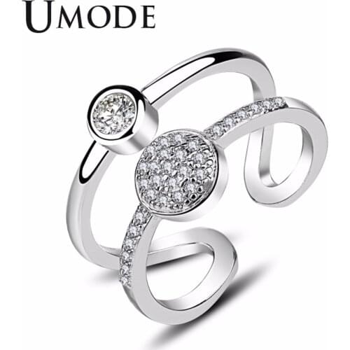 UMODE Engagement Wedding Bridal Adjustable Open Rings for Women Round Clear Crystal CZ Stone Jewelry Accessories bague UR0435