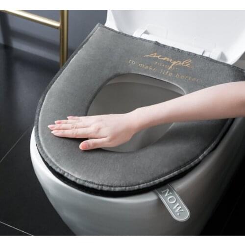 Universal Winter Warm Velvet Toilet Seat Cover Bathroom Removable Zipper Type Washable Wc Thicken Seat Mat with Flip Lid Handle