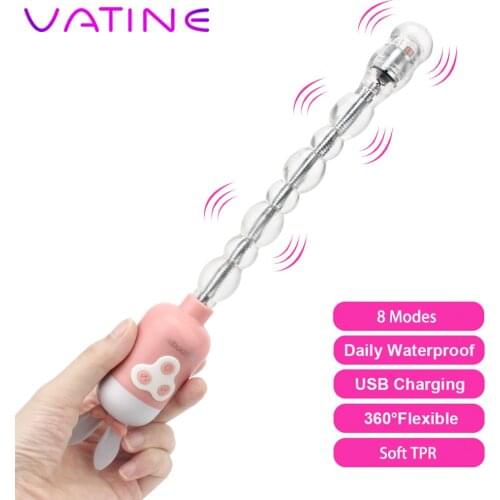 VATINE 8 Modes Flexible Long Anal Beads Butt Plug Vibrator G Spot Vagina Massager Magic Wand Vibrators Sex Toys for Women Men