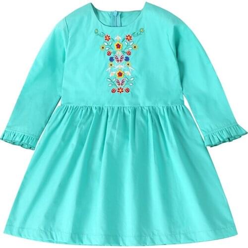 Spring Summer Girl dress Kids embroidery flowers princess dress Long sleeve little Girls Clothes 1 2 3 4 5 6Years Old Kids