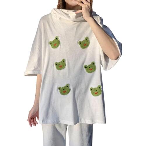 Y2K 2021 Women Novelty Frog Hoodies, Cute Half Sleeve Loose Fit Hooded Sweatshirts Summer Tops