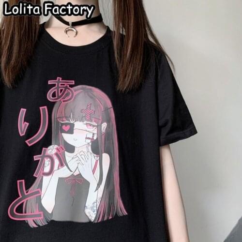 Women Harajuku Kawaii Short Sleeve T-shirt Girl Summer Tops Studend Japanese cool girl Gothic lolita cosplay Clothes T142