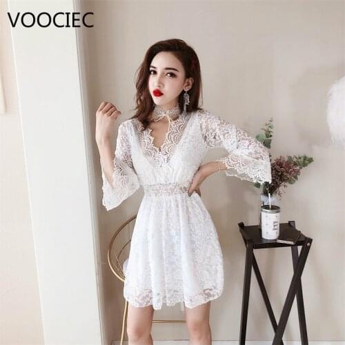 VOOCIEC Summer Women Bikini Cover Up Floral Lace Hollow Crochet Swimsuit Cover-Ups Bathing Suit Beachwear Tunic Beach Dress Hot