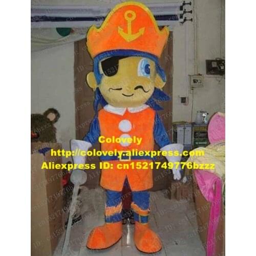 Lively Orange Pirate Man Mascot Costume Mascotte Corsair Buccaneers Sea Rover With Big Orange Hat Blue Hairs No.2767 Free Ship