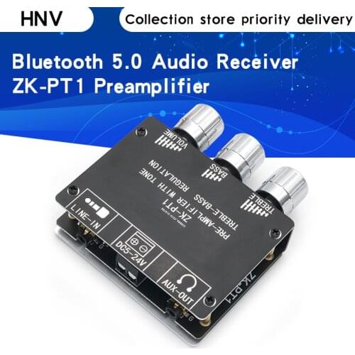ZK-PT1 Bluetooth 5.0 Audio Receiver Decoder Stereo Tone Board Volume Controller Treble Bass Tonal preamp Amp Knob For Amplifier