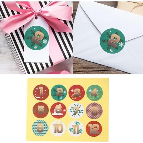 1pcs Leaflet Diameter 3cm Merry Christmas Advent Calendar Number Paper Stickers Diy Scrapbooking Round Christmas Gift Sticker