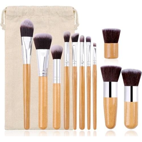 11 Pieces Bamboo Rod Makeup Brushes Beauty Makeup Brushes Multi-Functional Portable Makeup Foundation Brush Makeup Brush Set