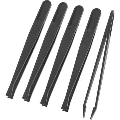 5 Pcs Manual Tool Black Plastic Flat Tip Anti-static Tweezer 12cm Long