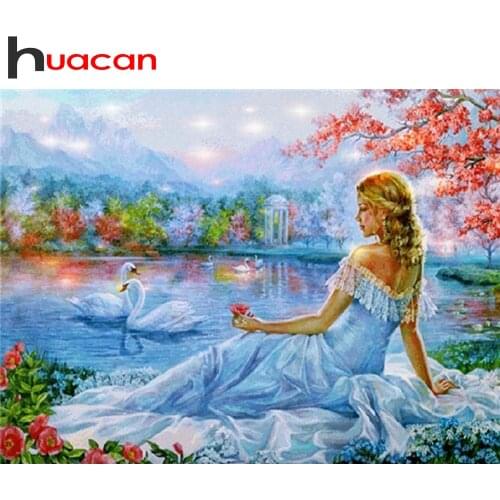 Huacan 5d DIY Diamond Painting Full Square/Round Woman Swan Diamond Beads Embroidery Mosaic Girl Portrait Landscape Needlework
