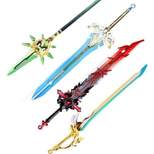 Anime Game Genshin Impact Keqing Diluc Sword Weapons Model Metal Keychain Cosplay Cartoon Key Rings Bag Pendant Toy Student Gift