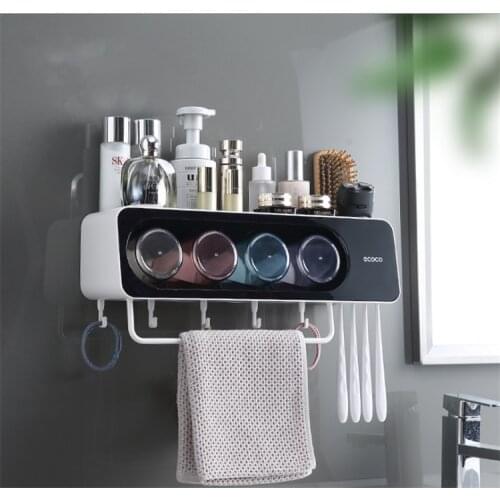 4 Cups Wall Mount Bathroom Automatic Toothpaste Squeezer Bathroom Toothbrush Holder Storage Rack Bathroom Accessories