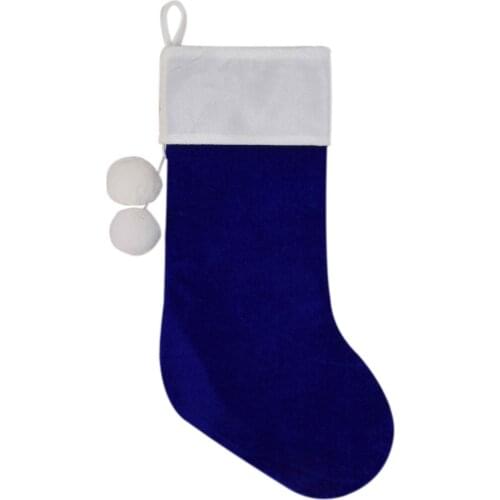 Free shipping Dark blue velvet stocking Christmas decoration socks white pompoms decoration Christmas tree decoration