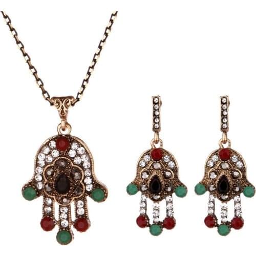 Bohemian ethnic party necklace & earring set for women with palm inlay acrylic wedding engagement female jewelry set