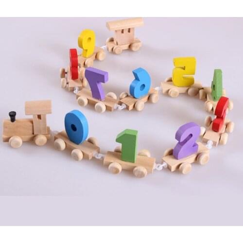 Baby Montessori Wood Digital Train Figure Model With Numbers Pattern 0~9 Car Toys Early Educational kids Wooden Toys Children