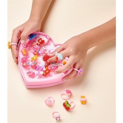 36pcs/box Kids Sweet Cute Acrylic Cartoon Flower Animal Kids Rings Fashion Jewelry Gifts F60