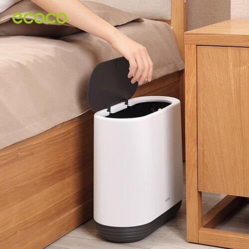 ECOCO Press Top Lid Trash Cans Kitchen Cabinet Storage Bathroom Wc Garbage Rubbish Bin Dustbin Bucket Crack Press-Type Waste Bin