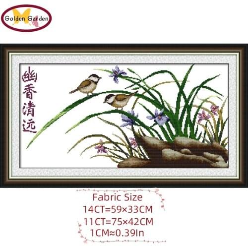 GG Elegant Orchid Counted Cross Stitch Pattern Embroidery Needlework 11CT 14CT DIY Kits Flower Cross Stitch Kits For Home Decor