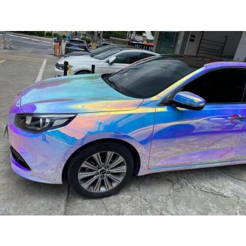 Holographic Rainbow Chrome Glossy Adhesive Opal White Vinyl Roll Car Wrap Sticker with Air Release