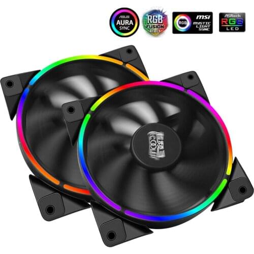 Pccooler 12cm Computer Case Cooling PWM Fan HALO Mute LED Red Blue Green White Light Guide Ring Machine Radiator Replacement Fan