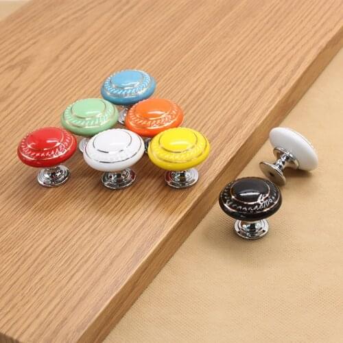 FAST SHIPPING 35MM COLORED ROUND CERAMIC KNOBS CERAMIC HANDLES DOOR PULL ZINC ALLOY FURNITURE HARDWARE