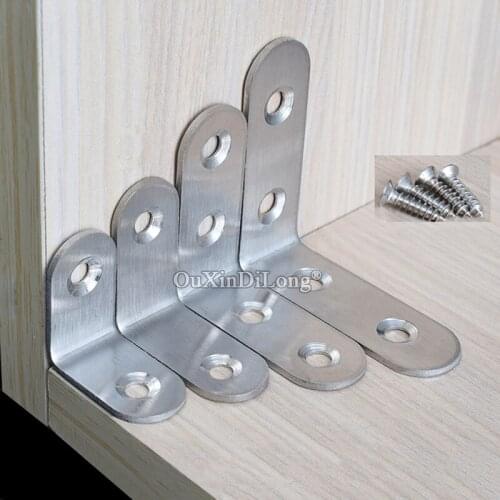 HOT 100PCS Stainless Steel Right Angle Corner Braces L Shape Board Frame Shelf Joint Support Brackets Furniture Connecting Parts