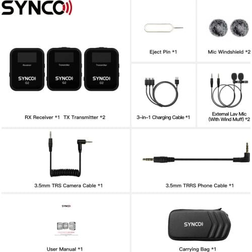 SYNCO G2 A2 Streaming Professional Wireless Microphone for Radio Recording Studio Microphn Mic Audio Interface Mikrofon Portable