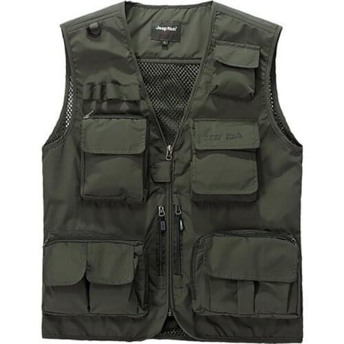 Outdoors Men Summer Breathable Fishing Waistcoat Multi-Pockets Mesh Sports Photographer Hiking Vest Tactical Sleeveless Jacket
