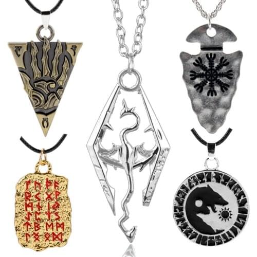 Norse Viking Jewelry Necklace Men Women Goth Charm Choker The Elder Scrolls Dragon Pendants Necklaces Vintage Amulet necklace