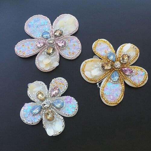New Flowers Bear Sequins Rhinestones Crystal Beads Sew On Clothes dress appliques Patches Brooches Scrapbooking Decor