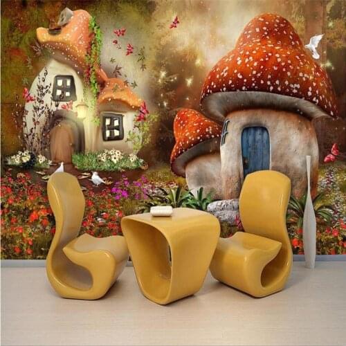 Beibehang Custom Photo Wallpaper Mural Wall Sticker Fairy World Mushroom House Kids Room TV Background Wall papel de parede
