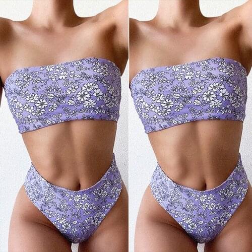 Sexy Bikini Set Swimwear Women Bandeau Female Print Floral Strappy Swimsuit Bathing Suit Beach Wear Biquini