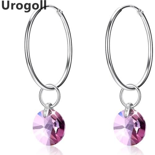 New 925 Sterling Silver Fine Jewelry Trendy Simple Round Shaped Crystal Hoop Earrings For Women Anniversary Silver 925 Jewelry