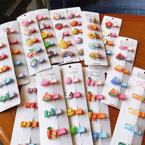 5 Pcs Korean Spring New Sweet Girl Princess Hairpins Hair Accessories Fashion Children Cute Cartoon Animal Fruit Duckbill Clip