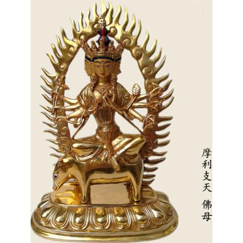 Good buddha statue # Southeast Asia Buddhism Gilding golden safety bless Marici Bodhisattva PUSA buddha brass statue
