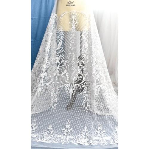 Wedding dress lace embroidery lace with lattice square shape embroidery lace