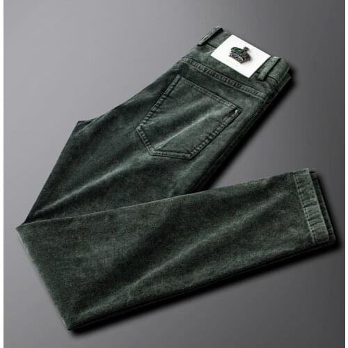 Light luxury casual business pants mens autumn and winter pure cotton soft brushed fashion mens warm straight-leg pants