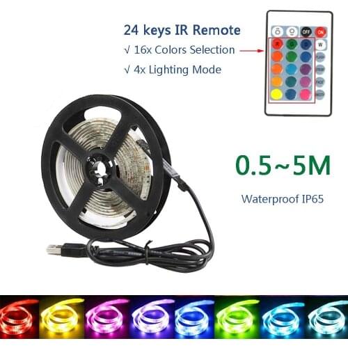 LED Strip Lights USB RGB 5V 12V remote control waterproof IP65 TV Backlight bar 0.5m 1m 2m 3m 4m 5m Colourful Dimmable tape