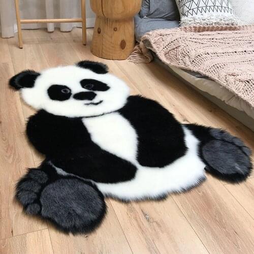 3D Panda Shaggy Carpet Imitation Leather Fur Rug Animal Shape Area Rug Carpets For Living Room Mat Tapete Kids Room Decor
