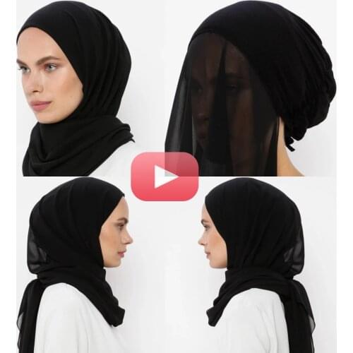 Women Cap Bonnet + Chiffon Shawl Head Scarf Underscarf Caps Islam Inner Scarf Headband Stretch Hijab Cover Headwrap Turbante