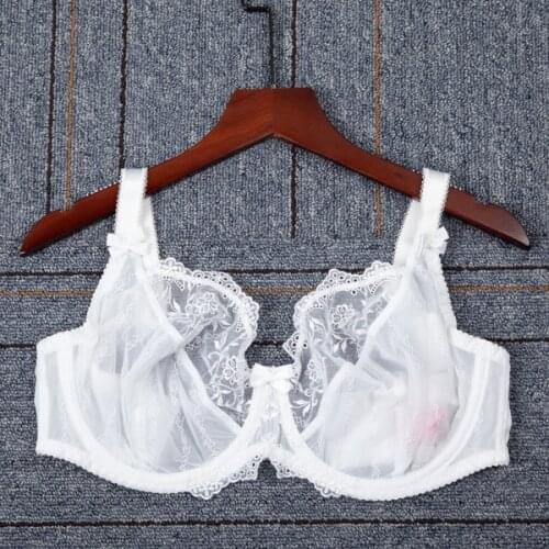 Womens Sheer Lace Full Figure Unlined Minimizer Bra 30 32 34 36 38 40 42 44 E F FF G GG H HH J JJ K