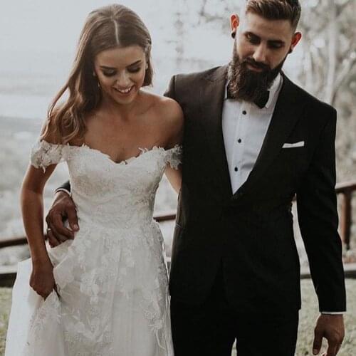 Vestidos de novia Beach Boho Wedding Dress A Line Off the Shoulder Lace Appliques Country Garden Bridal Gowns Backless