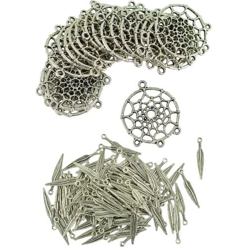 120pcs Dreamcatcher Connector Charms Feather Pendants Craft Jewelry Findings