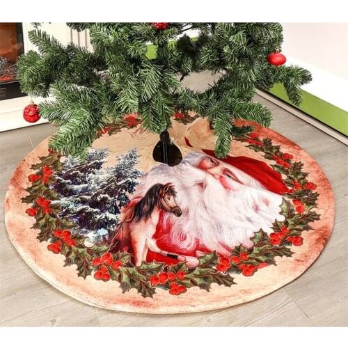 120cm(47") Vintage Santa Christmas Tree Skirts Aprons Tree Carpet Base Floor Mat Cover XMAS Party New Year Decoration