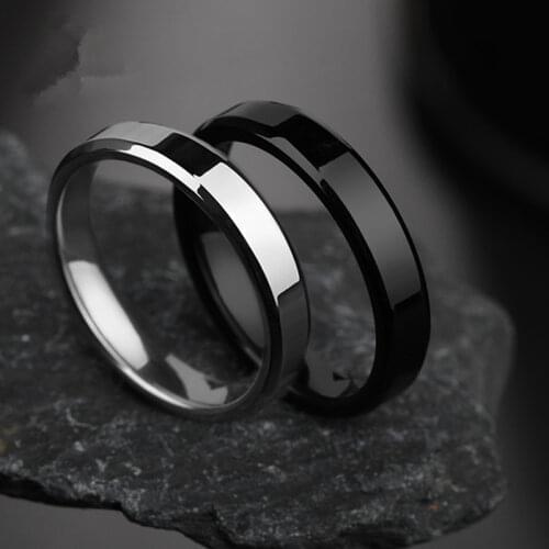 Letdiffery 4mm Simple Smooth Women Rings Black Stainless Steel Men Rings Birthday Gifts