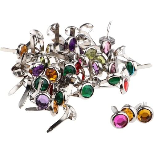 50pcs Round Rhinestone Metal Brads Paper Fasteners Embellishments Studs Clothes Spikes Brads Scrapbooking Decorative DIY Craft